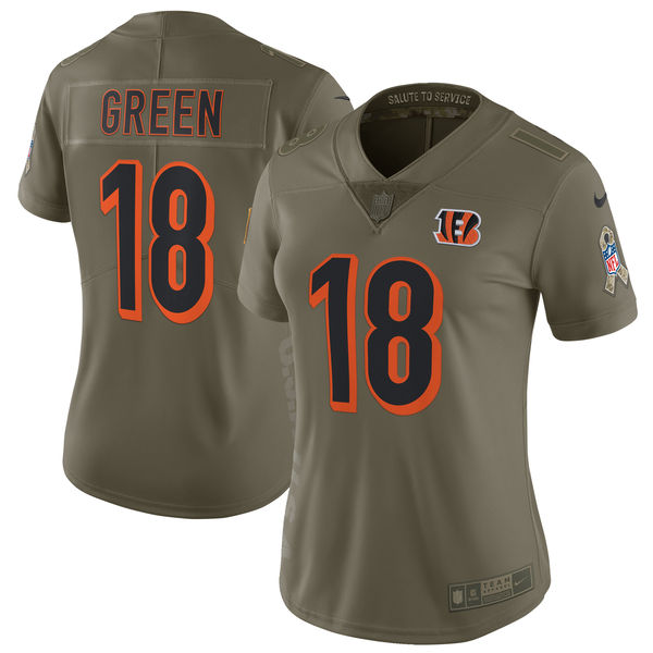 Women Cincinnati Bengals #18 Green Nike Olive Salute To Service Limited NFL Jerseys
